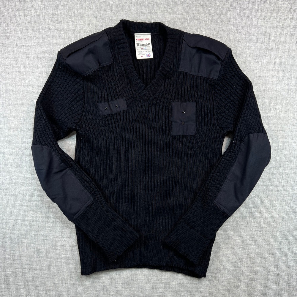 Vintage 90s Blauer Commando Sweater Men XL Navy 100% Pure Wool  England Military
